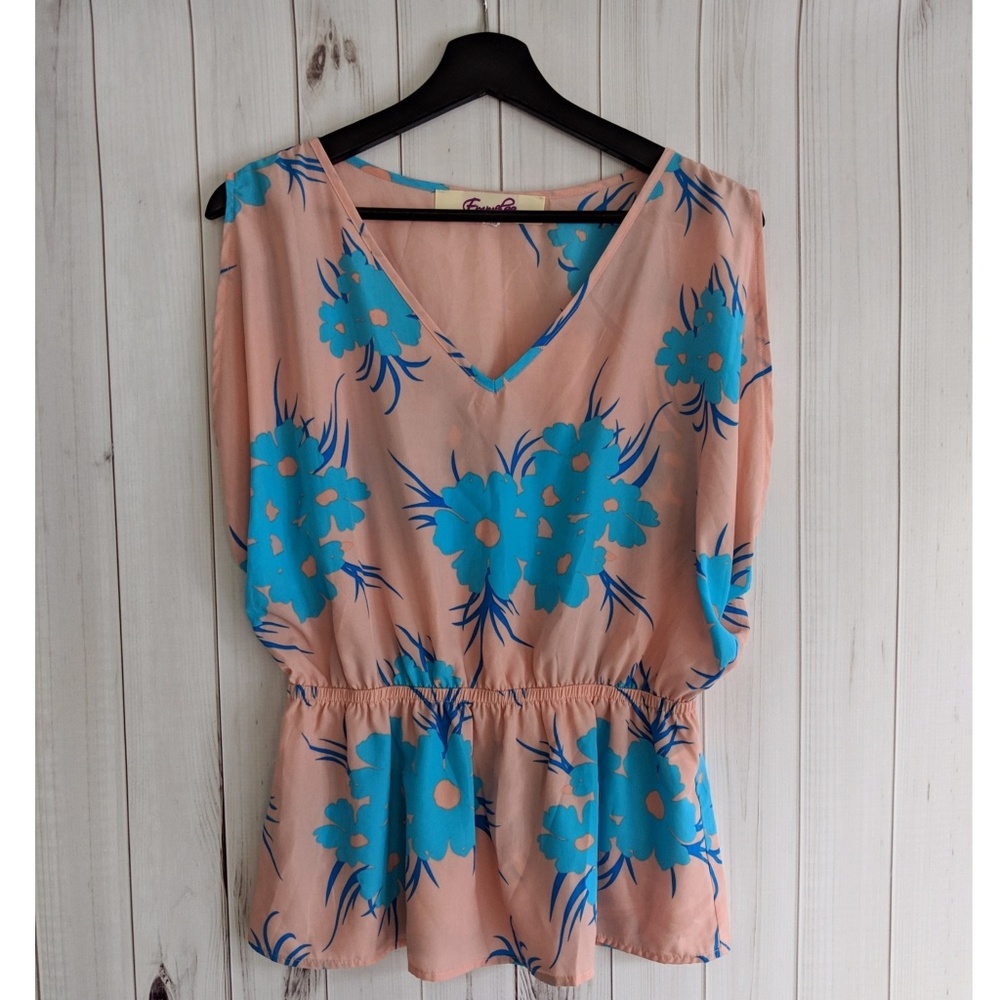 Emmelee Floral Gathered Waist flutter sleeve blous